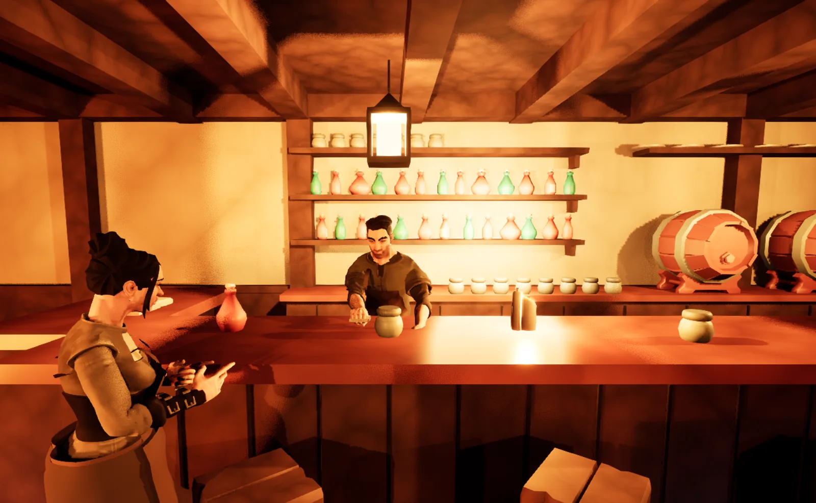 Hale behind the bar and Maren at the end of it