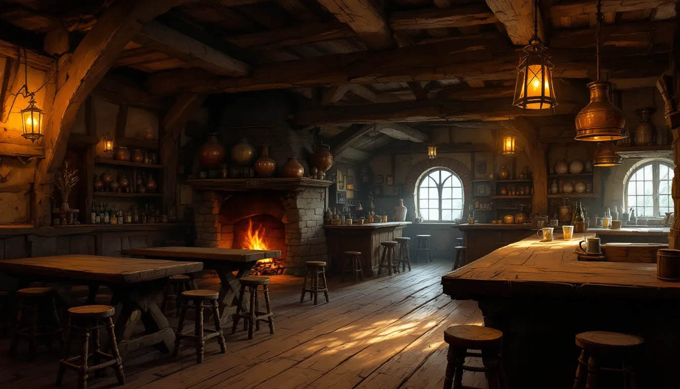 The Salt Barrel tavern by firelight